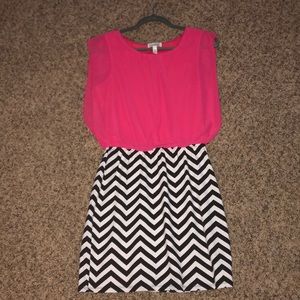 Pink and black/white chevron mini dress